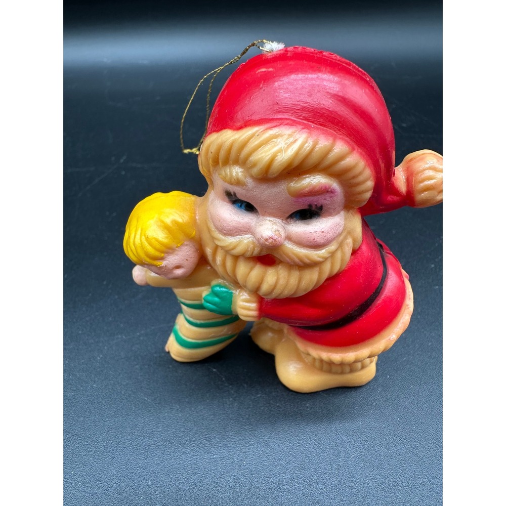 Vintage Blow Mold Santa Ornament Holding Doll in Stocking Christmas Plastic - Picture 4 of 6